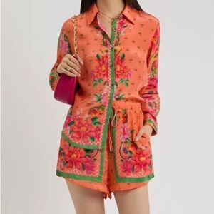 Farm rio NWT fruit garden satin shirt + shorts set